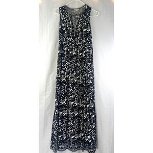 Max Studio Boho Floral Tiered Sleeveless Maxi Dress Womens XS Tropical Sundress